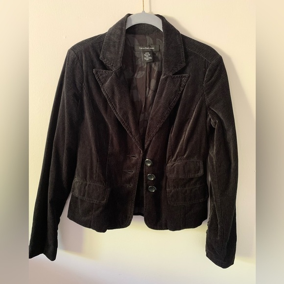 Calvin Klein Jeans Womens Black Corduroy Wide Wale Blazer Jacket Size Small - Picture 2 of 10